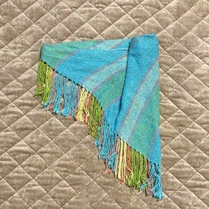 Vibrant Turquoise and Lime Fringed Scarf